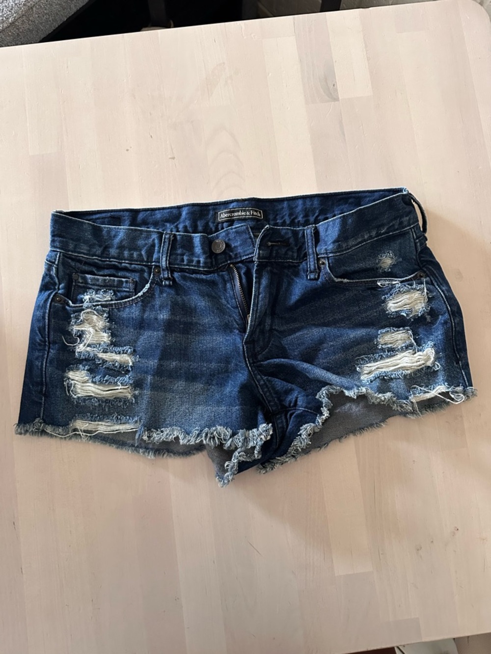 Abercrombie & Fitch Dark Blue Distressed Denim Cutoff Shorts